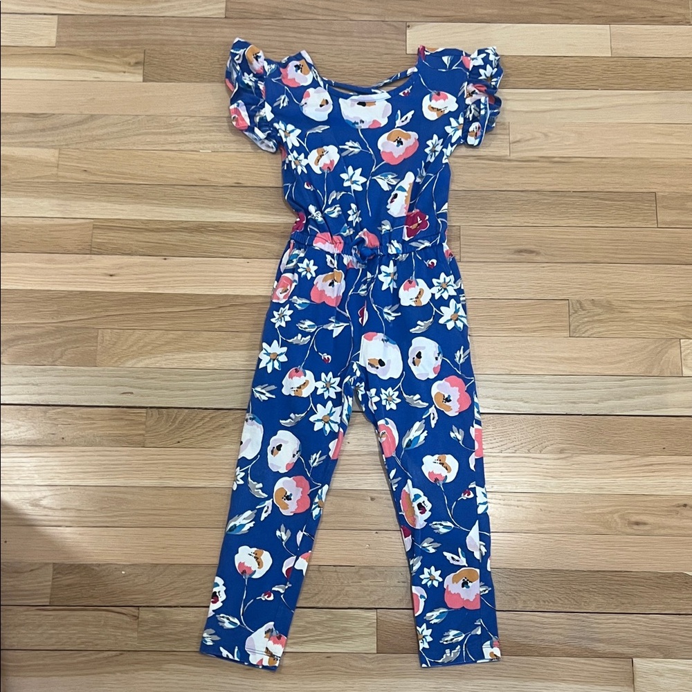 Tea Collection Floral Blue Kids Jumpsuit